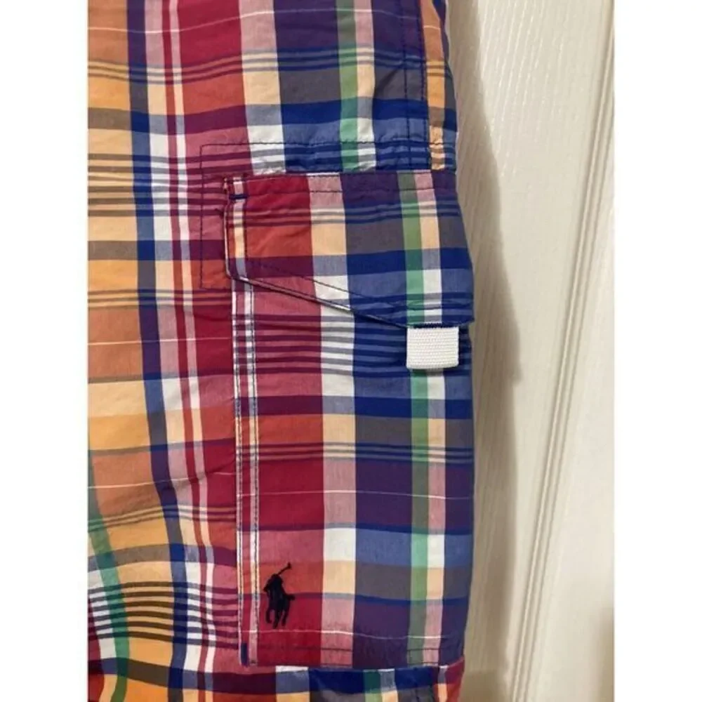POLO RALPH LAUREN PLAID SWIM‎ SHORTS XL DRAWSTRING TRUNKS PONY BEACH SWIM CARGO